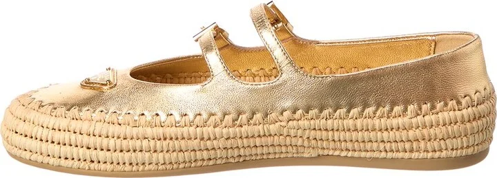 Prada Logo Leather & Raffia Ballet Flat - Image 2