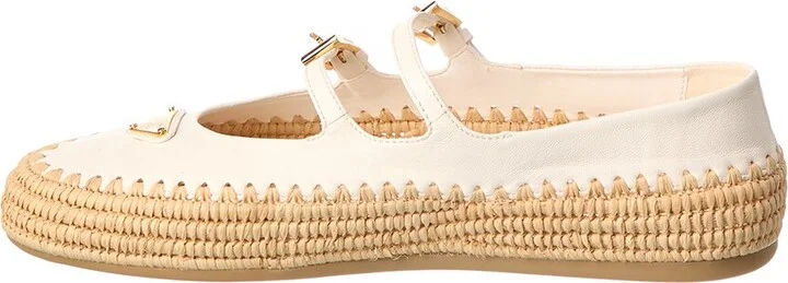 Prada Logo Leather & Raffia Ballet Flat - Image 2