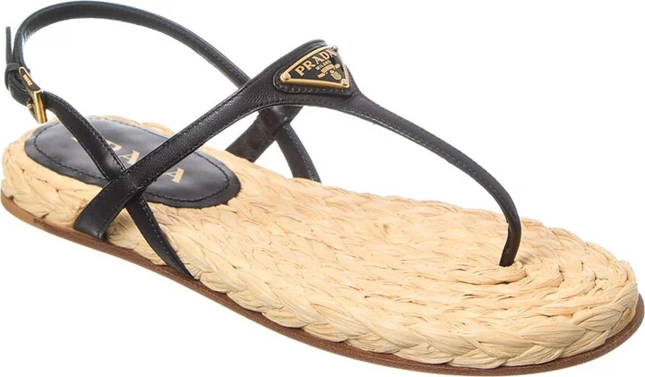 Prada Logo Leather Sandal