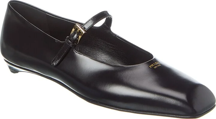 Prada Logo Mary Jane Leather Flat