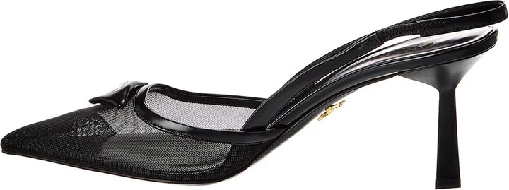 Prada Logo Mesh & Leather Pointy-Toe Slingback Pump - Image 2