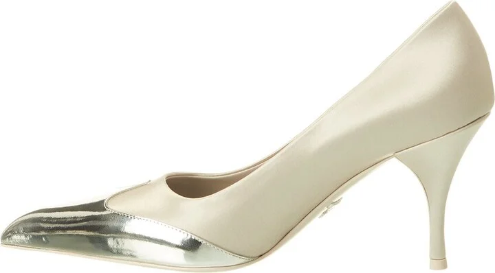 Prada Logo Metallic Leather Pointy-Toe Pump - Image 2