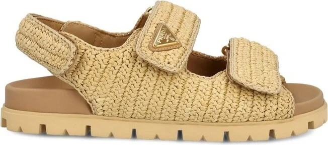 Prada Logo Patch Flat Sandals