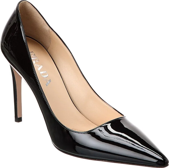 Prada Logo Patent Pointy-Toe Pump
