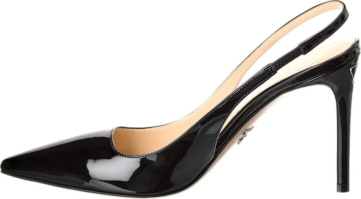 Prada Logo Patent Pointy-Toe Slingback Pump - Image 2