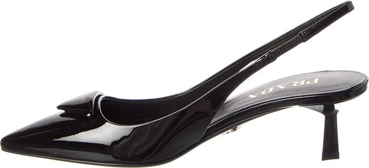 Prada Logo Patent Pointy-Toe Slingback Pump - Image 2