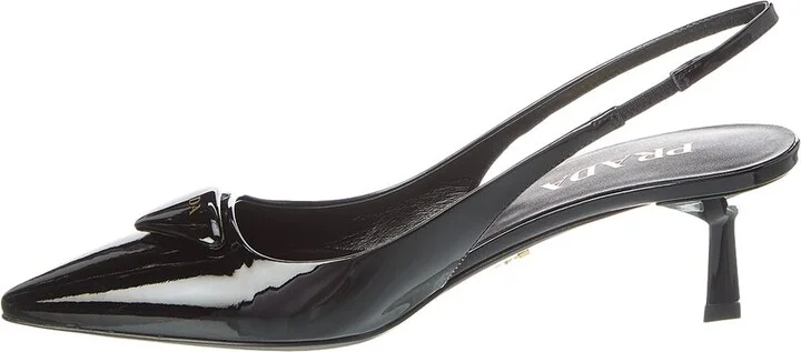 Prada Logo Patent Pointy-Toe Slingback Pump - Image 2