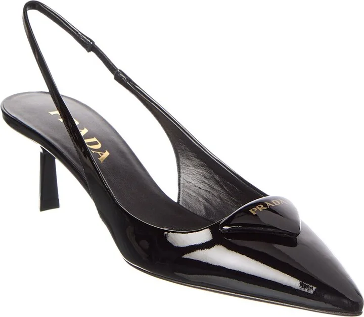 Prada Logo Patent Pointy-Toe Slingback Pump