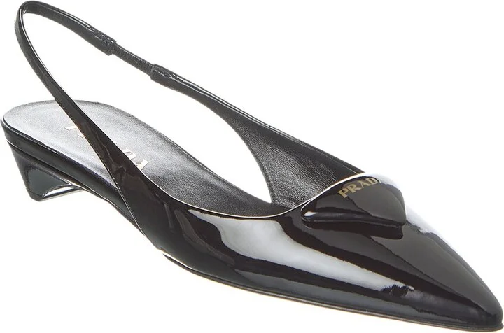 Prada Logo Patent Pointy-Toe Slingback Pump