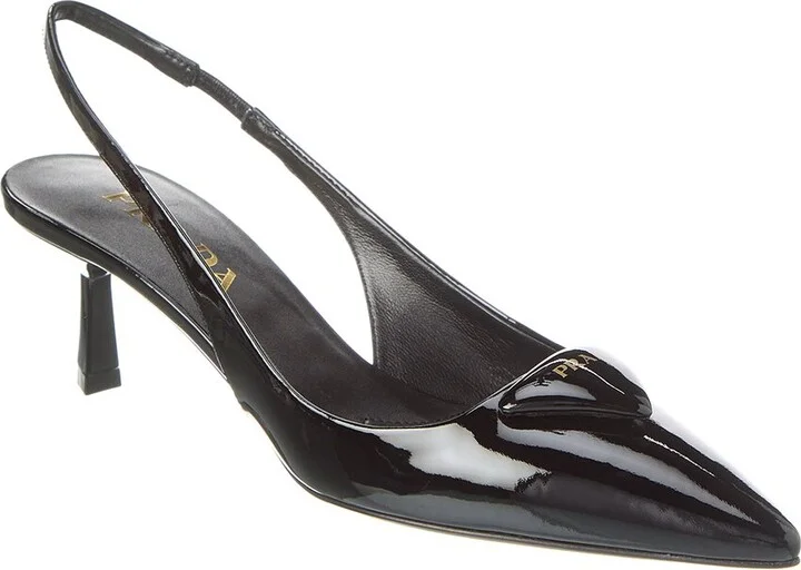 Prada Logo Patent Pointy-Toe Slingback Pump