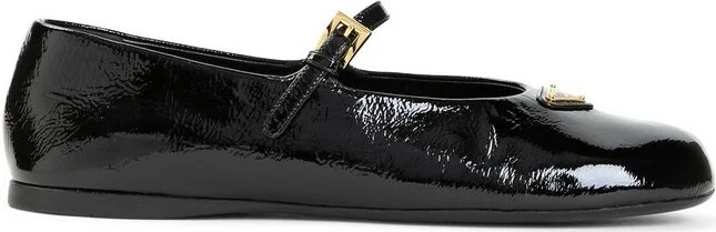 Prada Logo Plaque Almond Toe Ballerina Shoes