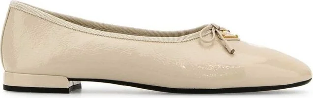 Prada Logo Plaque Almond Toe Ballerina Shoes