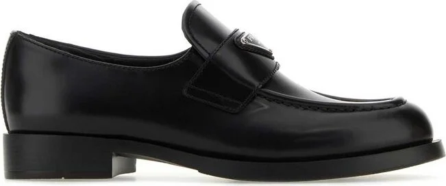Prada Logo Plaque Almond-Toe Loafers