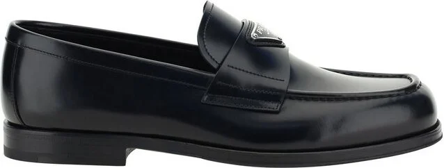 Prada Logo Plaque Almond-Toe Loafers