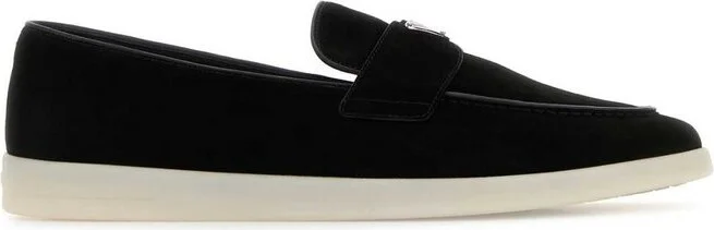 Prada Logo Plaque Almond Toe Loafers