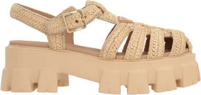 Prada Logo Plaque Caged Heeled Sandals