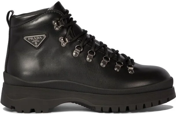 Prada Logo Plaque Lace-Up Boots