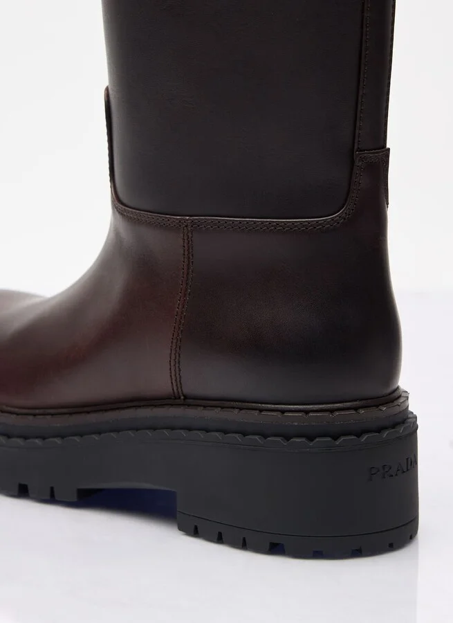 Prada Logo Plaque Leather Boots - Woman Boots Brown Eu - 36 - Image 2