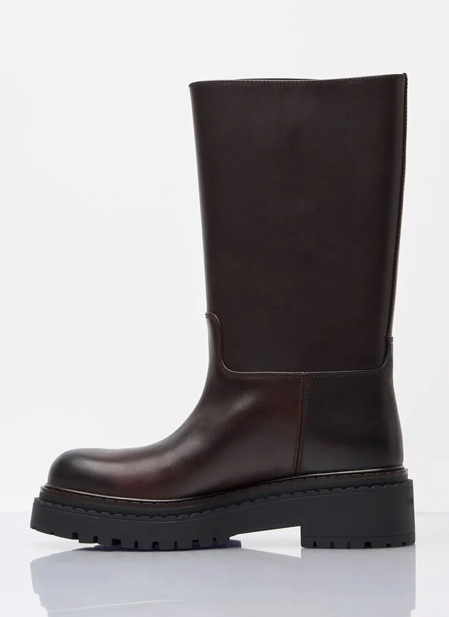 Prada Logo Plaque Leather Boots - Woman Boots Brown Eu - 36 - Image 4