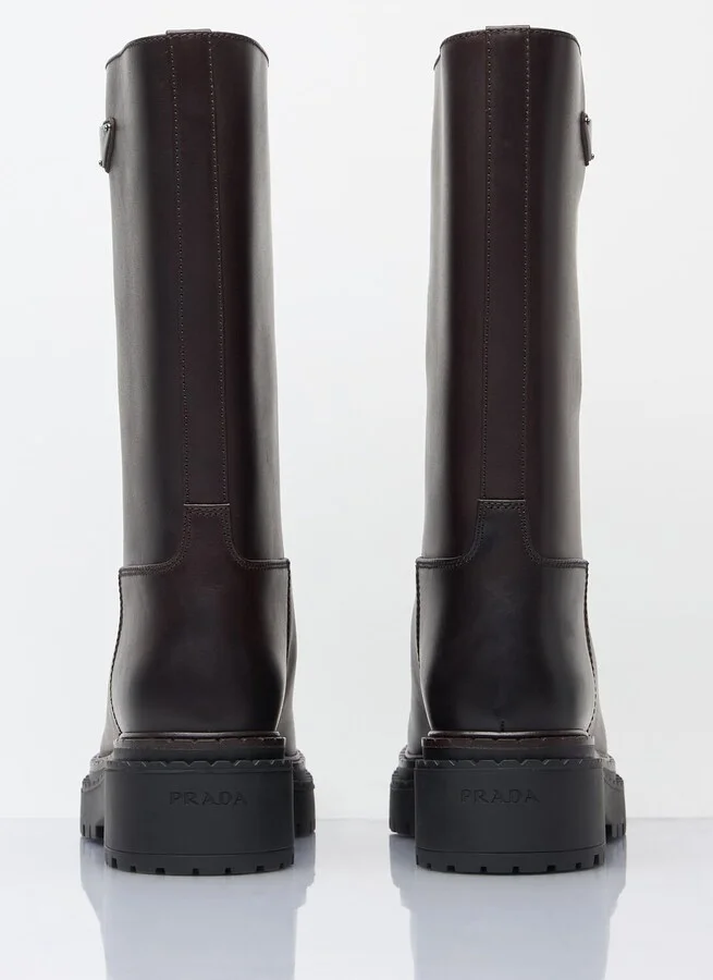 Prada Logo Plaque Leather Boots - Woman Boots Brown Eu - 36 - Image 5