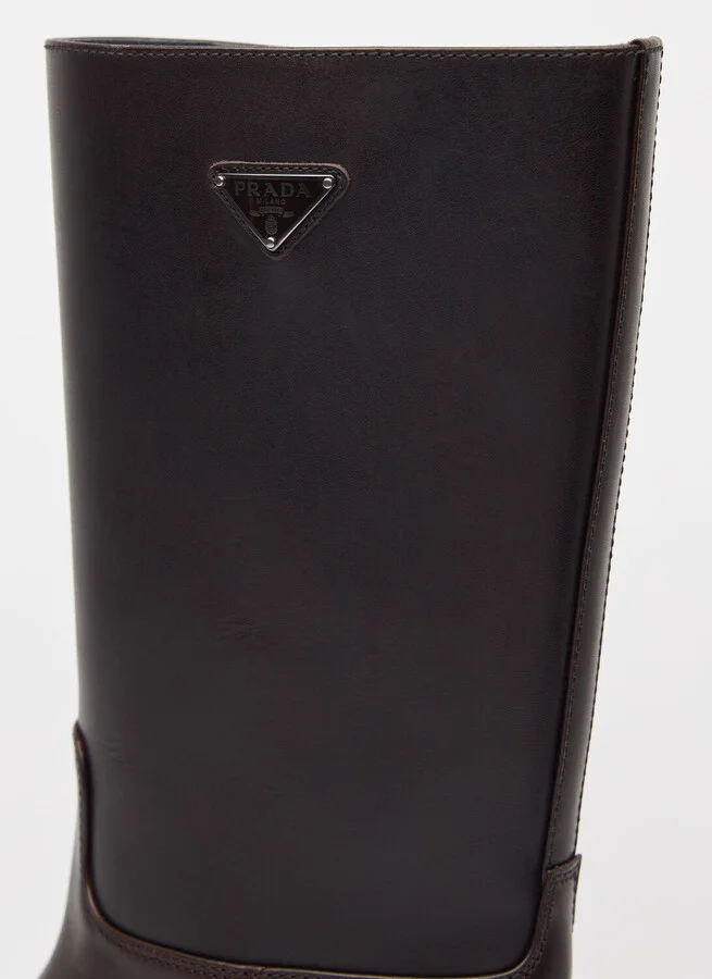 Prada Logo Plaque Leather Boots - Woman Boots Brown Eu - 36 - Image 6