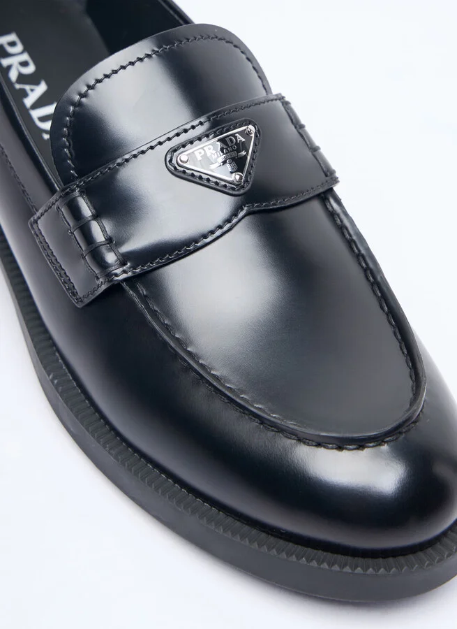 Prada Logo Plaque Leather Loafers - Woman Loafers Black Eu - 40 - Image 2