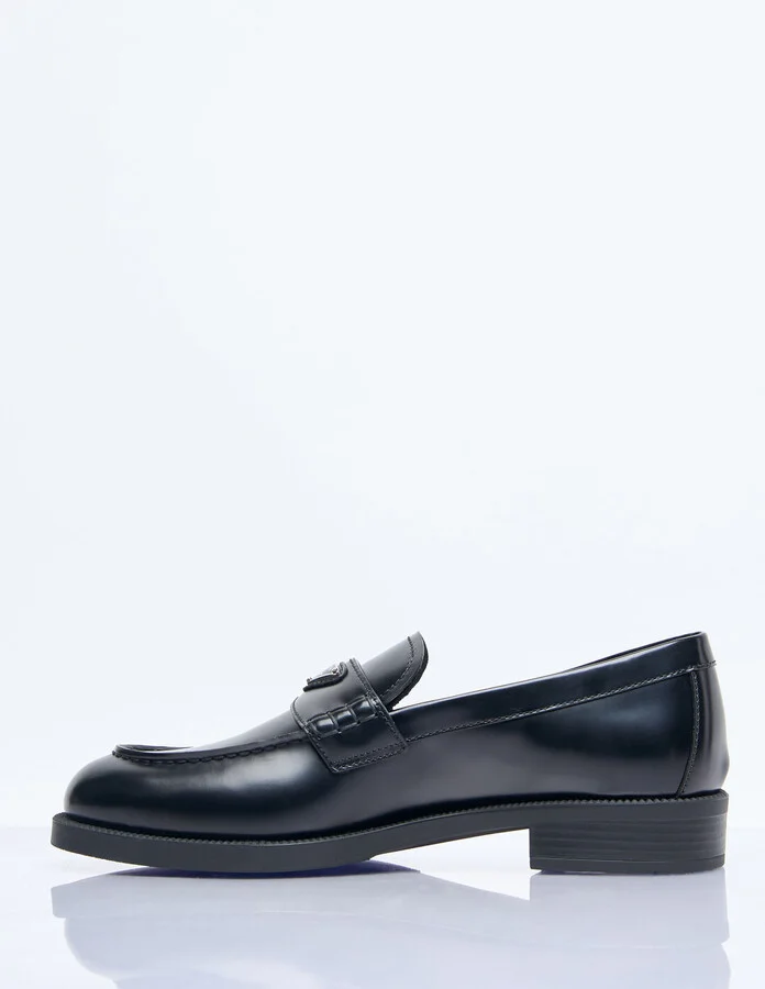 Prada Logo Plaque Leather Loafers - Woman Loafers Black Eu - 40 - Image 4