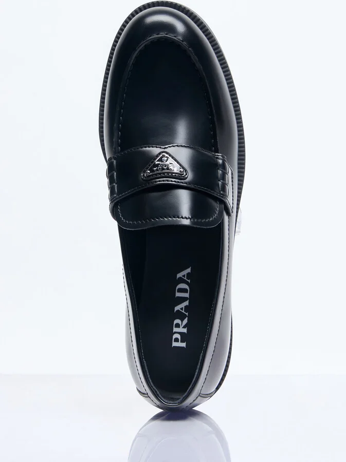 Prada Logo Plaque Leather Loafers - Woman Loafers Black Eu - 40 - Image 7