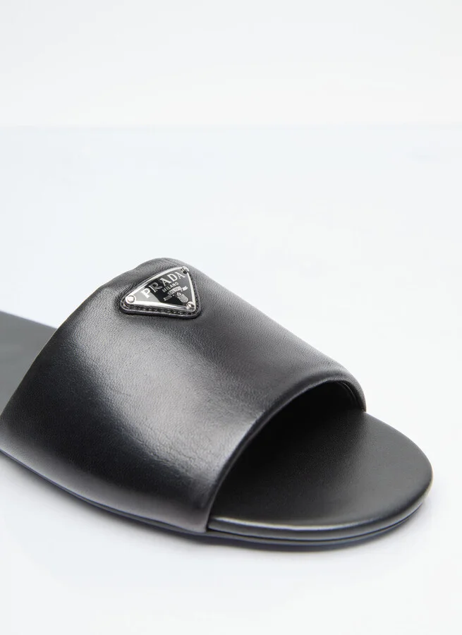 Prada Logo Plaque Leather Slides - Woman Slides Black Eu - 38 - Image 2