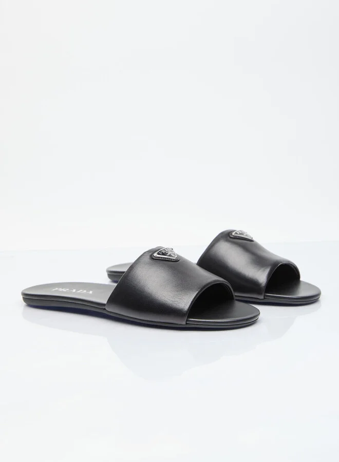 Prada Logo Plaque Leather Slides - Woman Slides Black Eu - 38 - Image 3