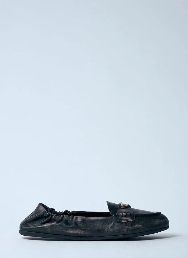 Prada Logo Plaque Loafters - Woman Flats Black Eu - 36
