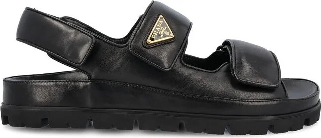 Prada Logo Plaque Open-Toe Sandals