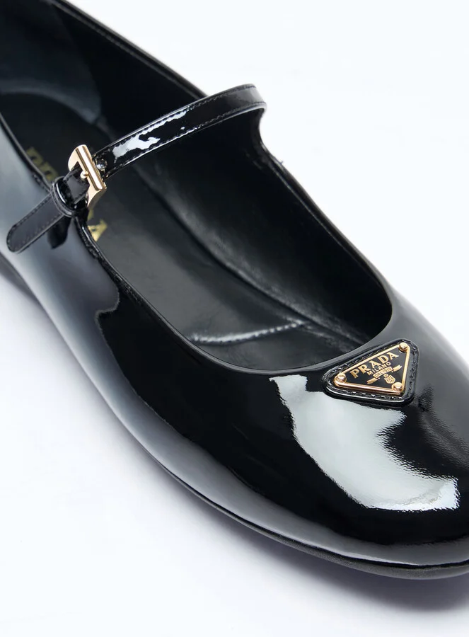 Prada Logo Plaque Patent Ballerina Flats - Woman Flats Black Eu - 39 - Image 2