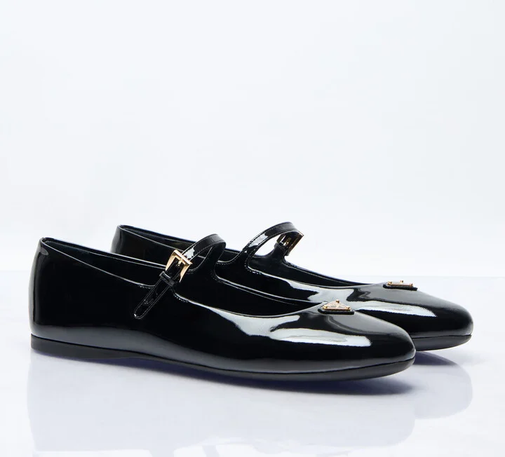 Prada Logo Plaque Patent Ballerina Flats - Woman Flats Black Eu - 39 - Image 3