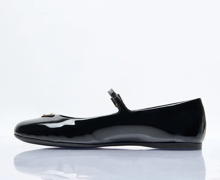 Prada Logo Plaque Patent Ballerina Flats - Woman Flats Black Eu - 39 - Image 4