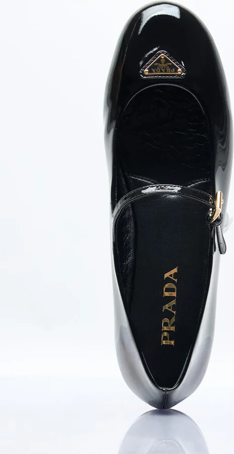 Prada Logo Plaque Patent Ballerina Flats - Woman Flats Black Eu - 39 - Image 7