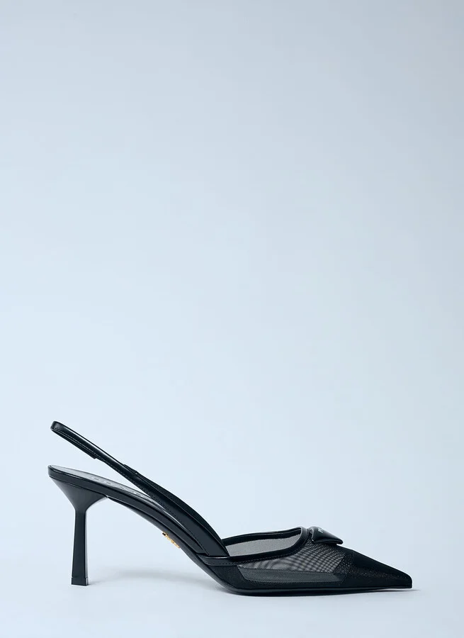 Prada Logo Plaque Pointed Heels - Woman Heels Black Eu - 36