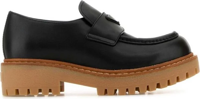 Prada Logo Plaque Round Toe Loafers