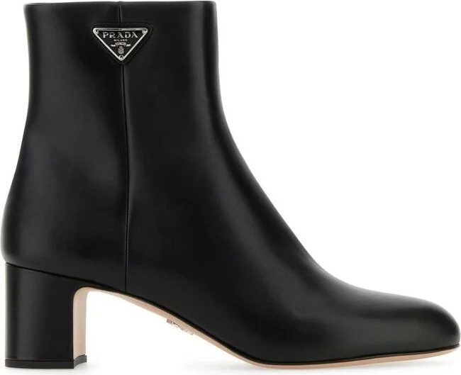 Prada Logo Plaque Rounded Toe Boots