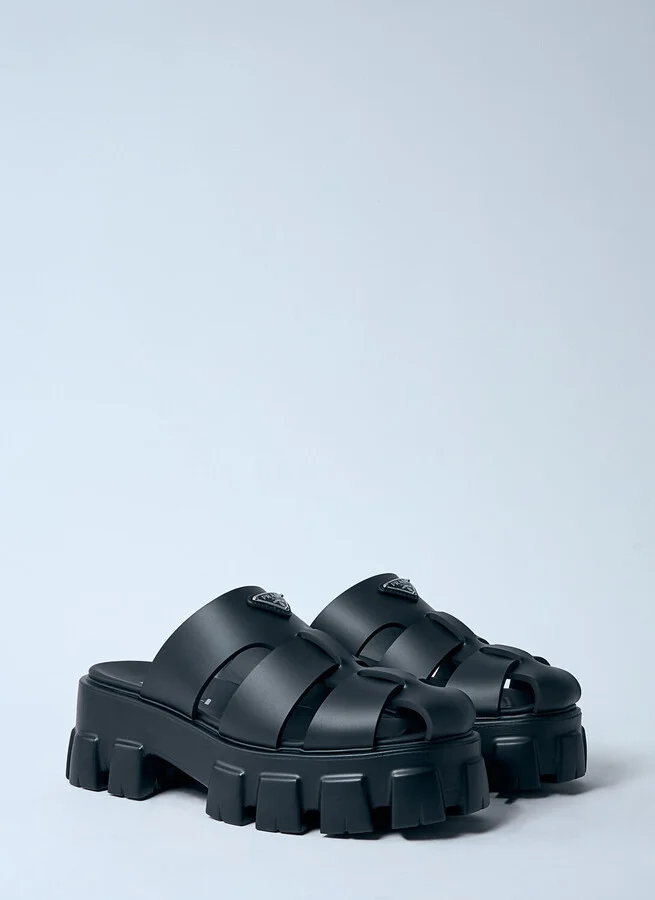 Prada Logo Plaque Rubber Sandals - Woman Platforms Black Eu - 39 - Image 2