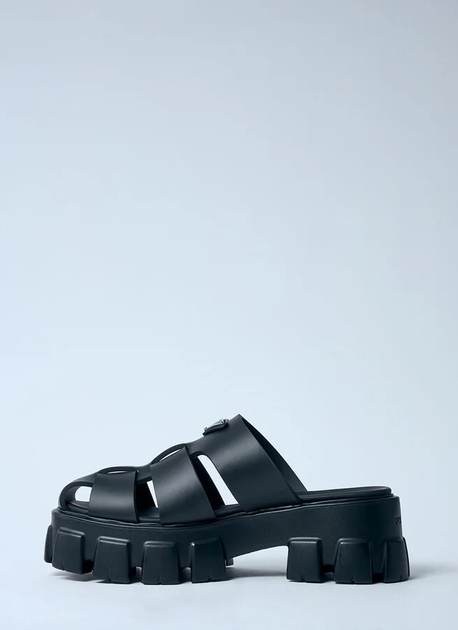 Prada Logo Plaque Rubber Sandals - Woman Platforms Black Eu - 39 - Image 4