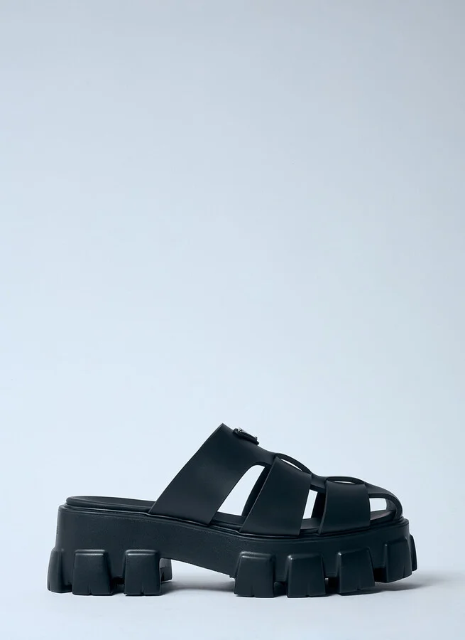 Prada Logo Plaque Rubber Sandals - Woman Platforms Black Eu - 39