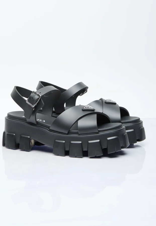 Prada Logo Plaque Rubber Sandals - Woman Platforms Black Eu - 40 - Image 3
