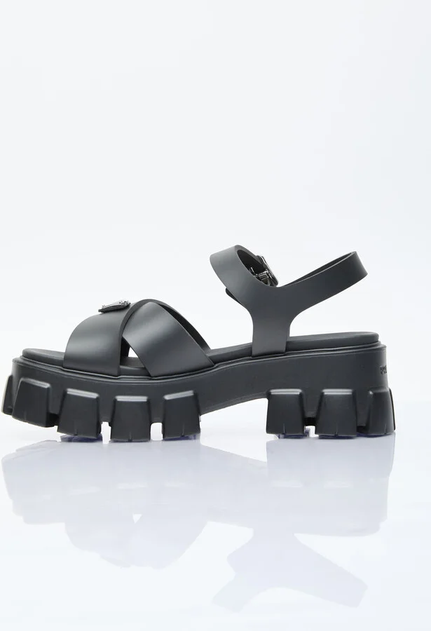 Prada Logo Plaque Rubber Sandals - Woman Platforms Black Eu - 40 - Image 4