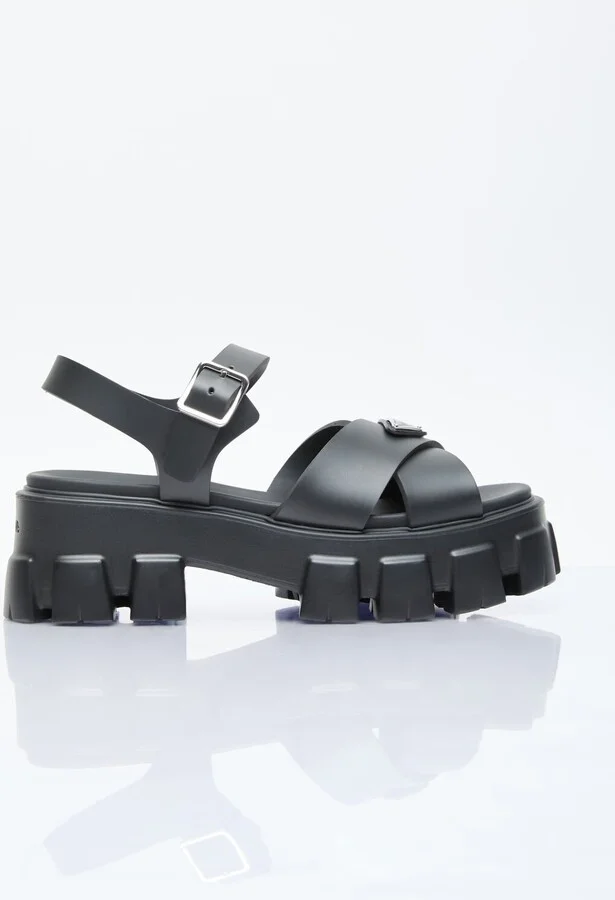 Prada Logo Plaque Rubber Sandals - Woman Platforms Black Eu - 40