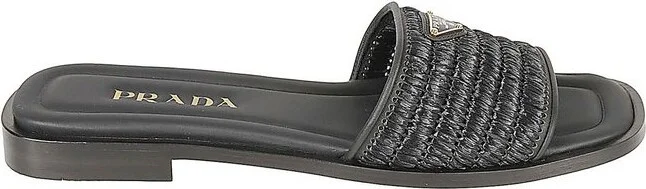 Prada Logo Plaque Square Toe Sandals
