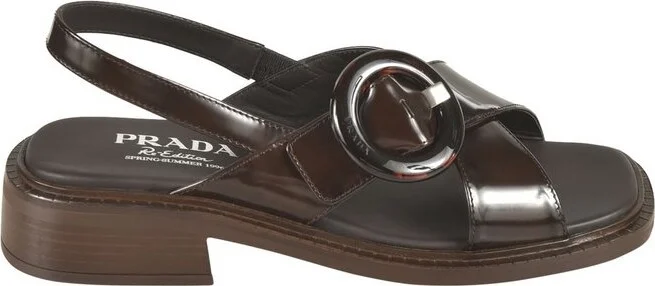 Prada Logo-Printed Slingback Sandals