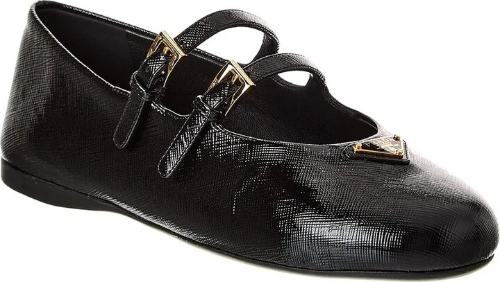 Prada Logo Saffiano Leather Flat