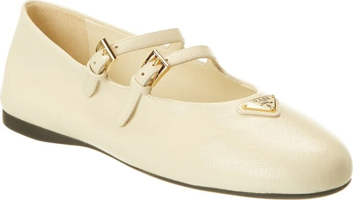 Prada Logo Saffiano Leather Flat