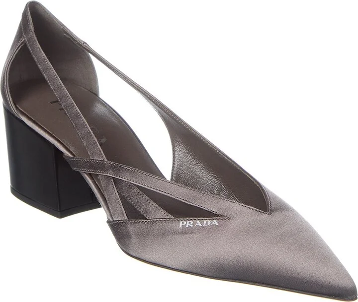 Prada Logo Satin Pointy-Toe Pump